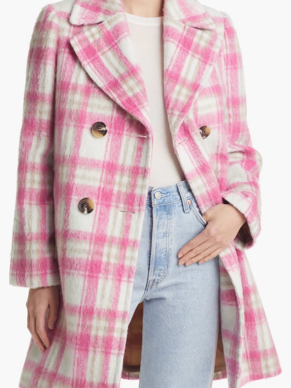NWOT Sam Edelman Brushed Plaid Double Breasted Coat